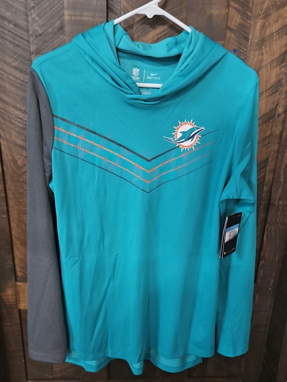 New! Nike NFL Teal and Gray Miami Dolphins Long Sleeve Hoodie